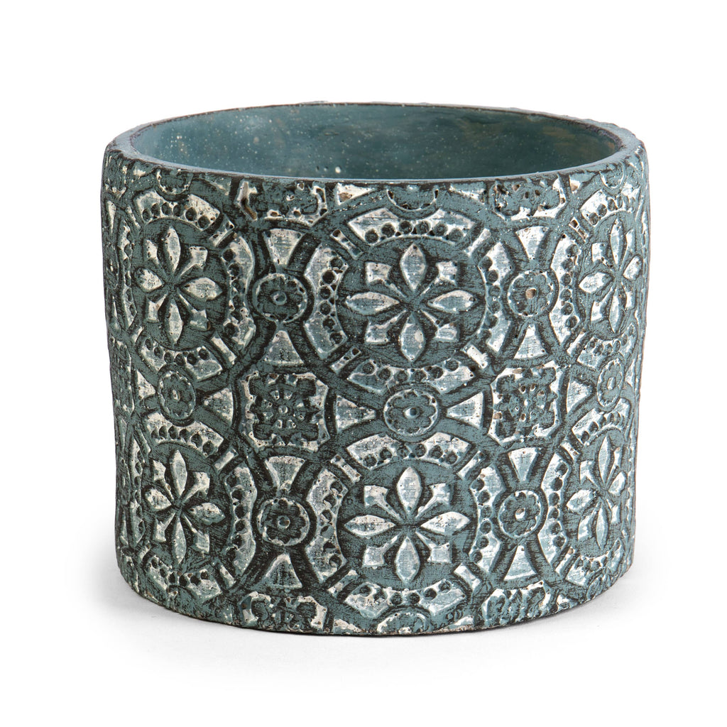 Teal Geometric Round Cement Pot