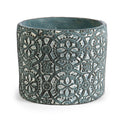 Teal Geometric Round Cement Pot