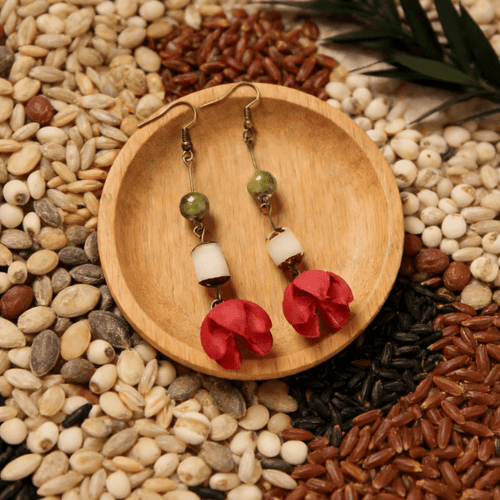 "Forest Harmony" Red Seed Earrings