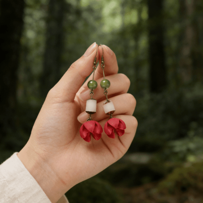 "Forest Harmony" Red Seed Earrings