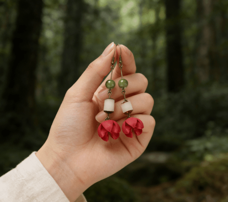 "Forest Harmony" Red Seed Earrings