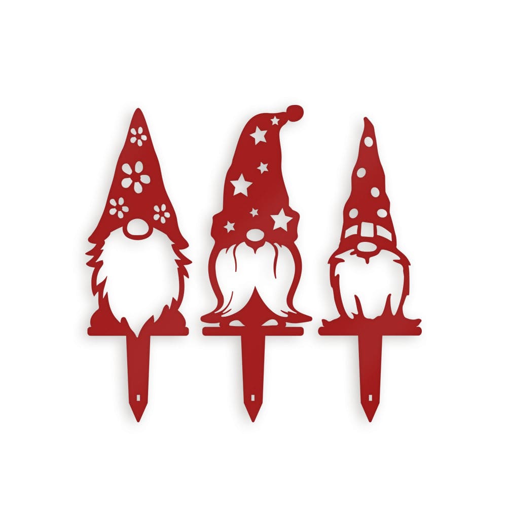 Garden Decor Hat Gnome Set - 3 Metal Yard Signs