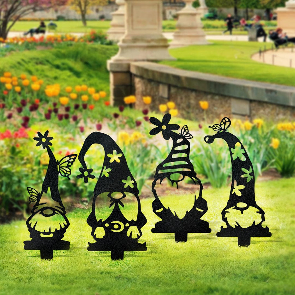 Garden Gnome Set - 4 Metal Yard Signs