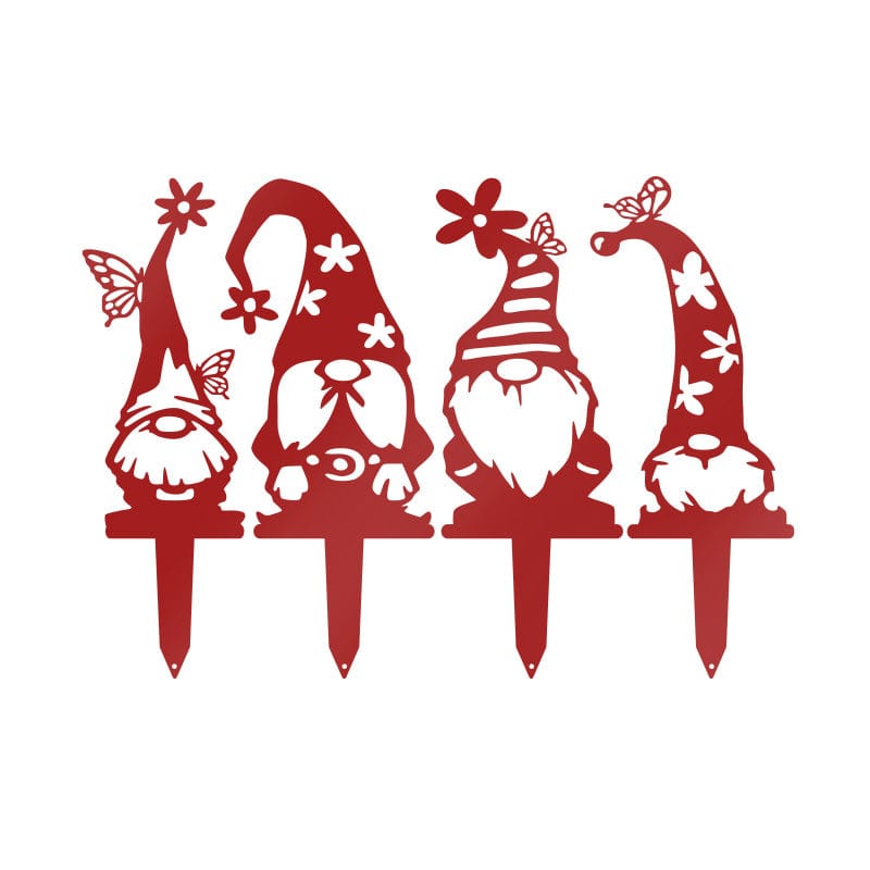 Garden Gnome Set - 4 Metal Yard Signs