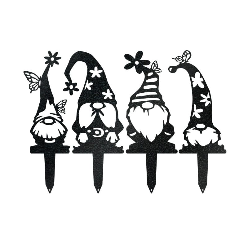 Garden Gnome Set - 4 Metal Yard Signs