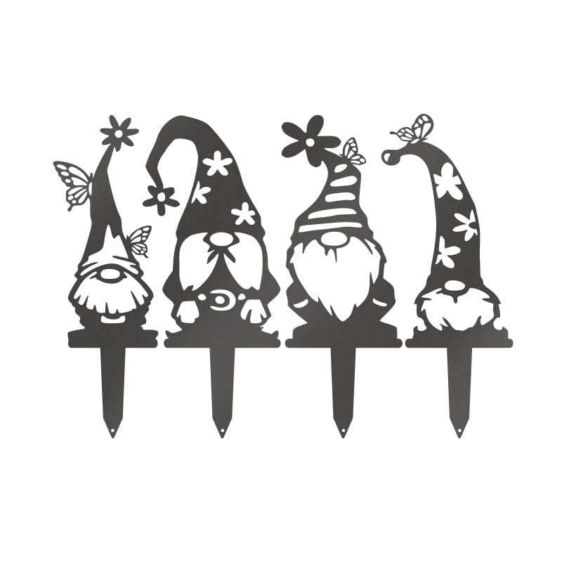 Garden Gnome Set - 4 Metal Yard Signs