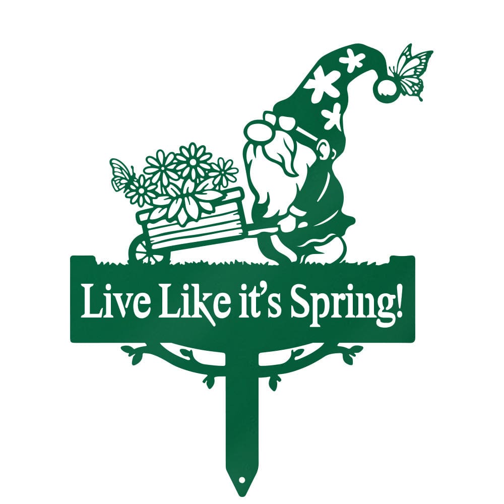 Garden Gnome Wheelbarrow Monogram - Metal Yard Signs