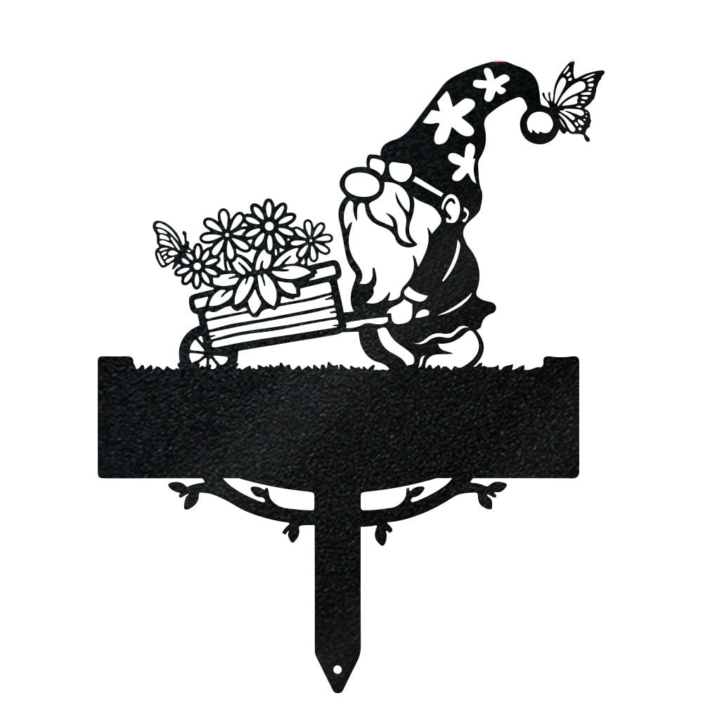 Garden Gnome Wheelbarrow Monogram - Metal Yard Signs