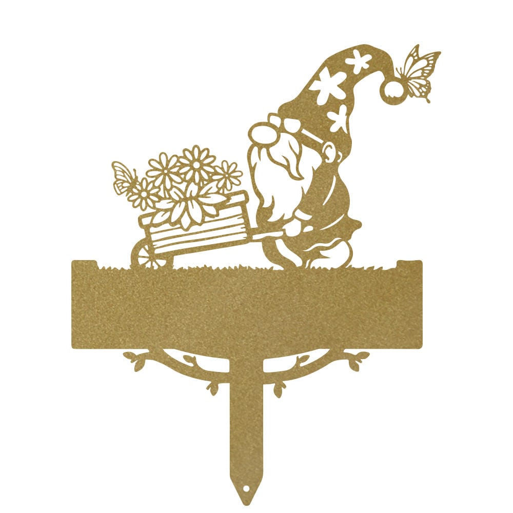 Garden Gnome Wheelbarrow Monogram - Metal Yard Signs