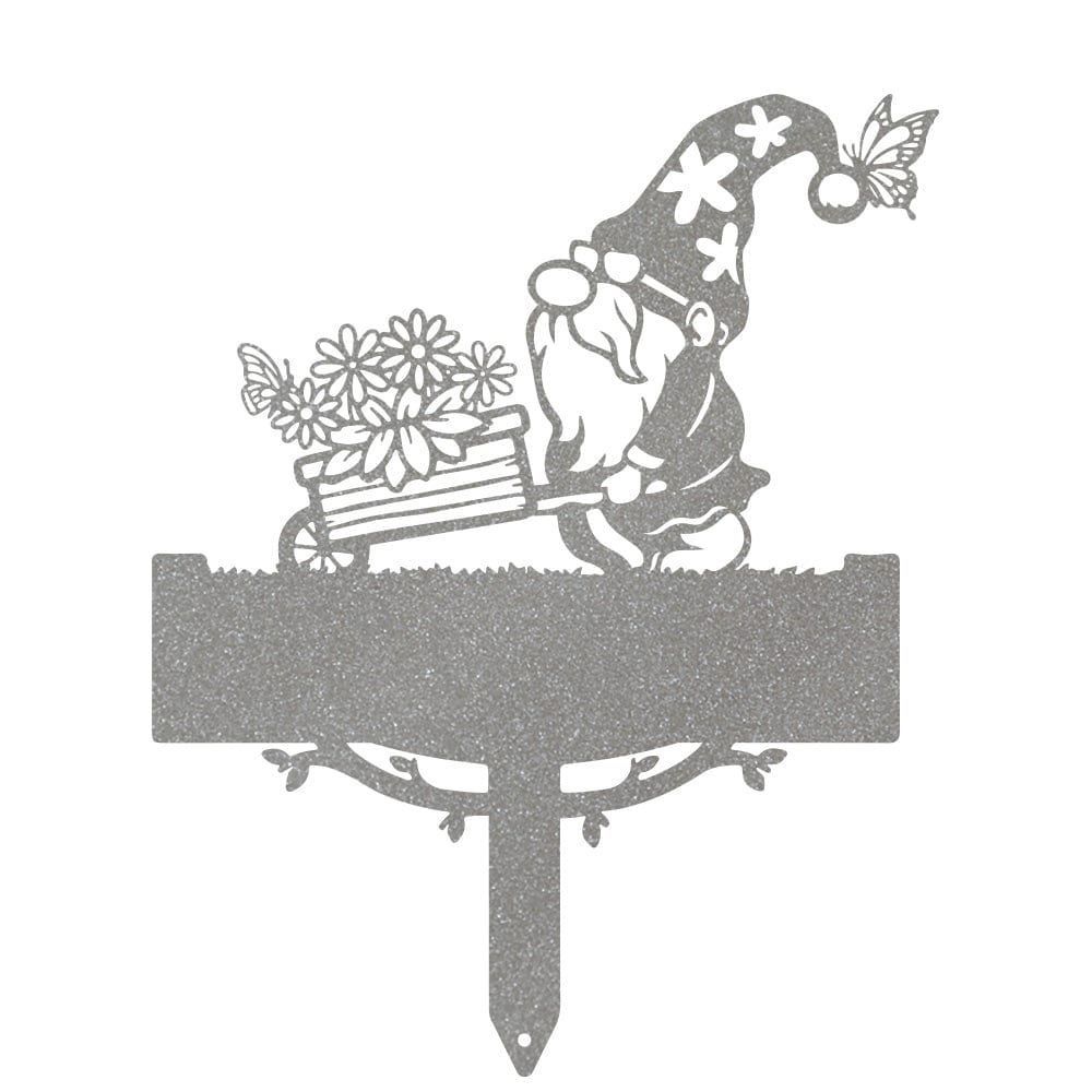 Garden Gnome Wheelbarrow Monogram - Metal Yard Signs