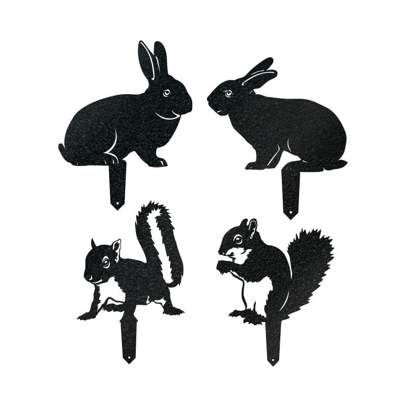 Garden Rabbit & Squirrel Set - 4 Metal Yard Signs