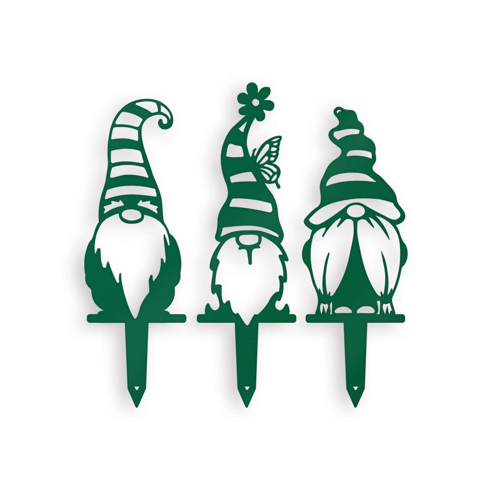 Garden Striped Hat Gnome Set - 3 Metal Yard Signs