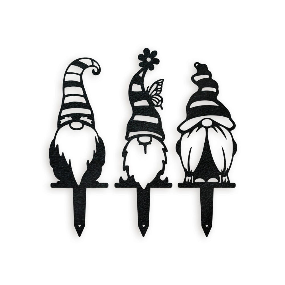 Garden Striped Hat Gnome Set - 3 Metal Yard Signs