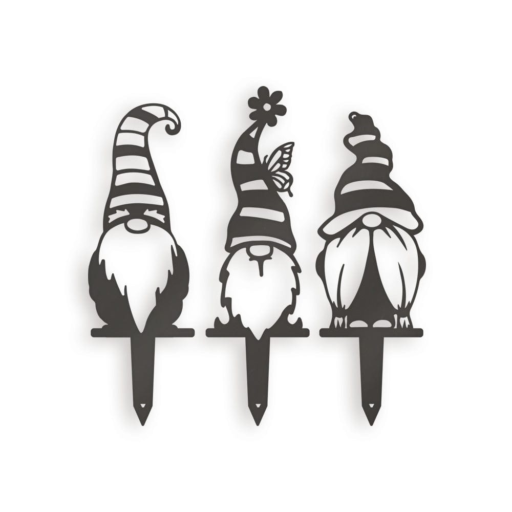 Garden Striped Hat Gnome Set - 3 Metal Yard Signs