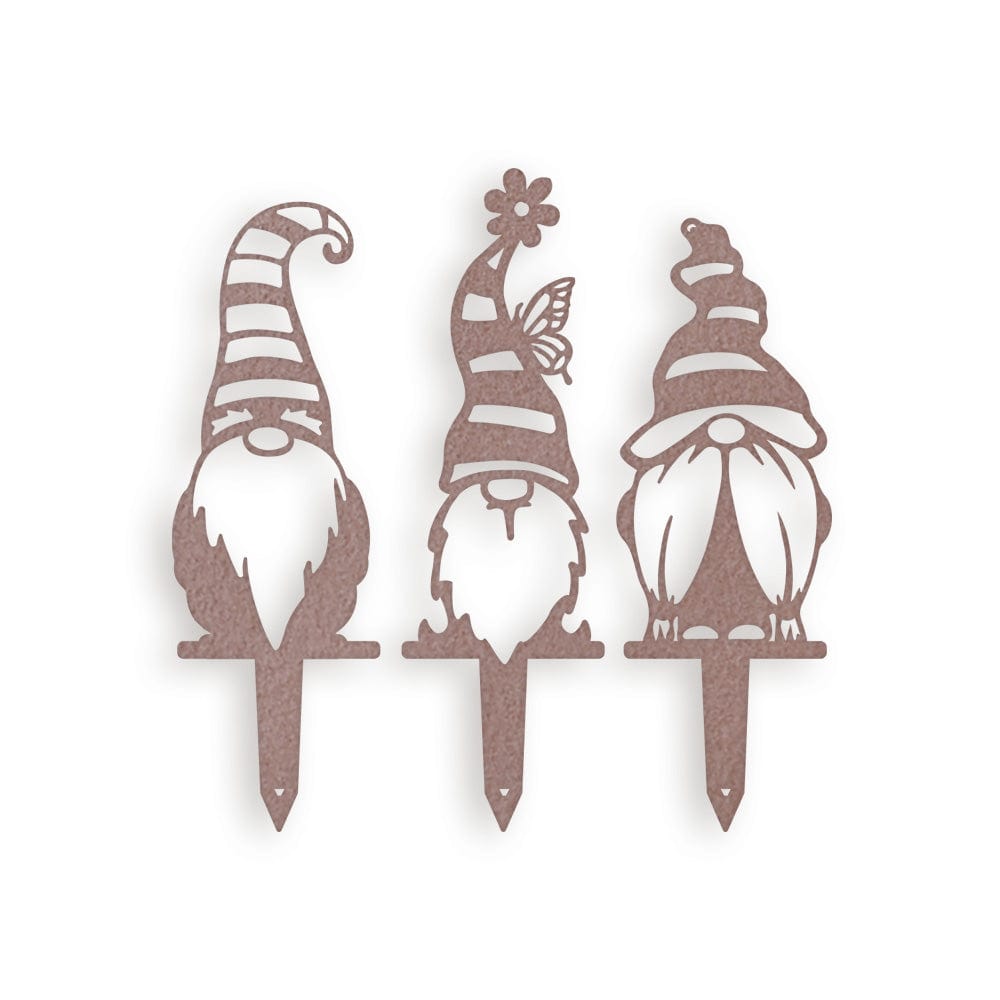 Garden Striped Hat Gnome Set - 3 Metal Yard Signs