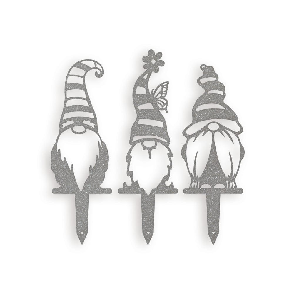 Garden Striped Hat Gnome Set - 3 Metal Yard Signs