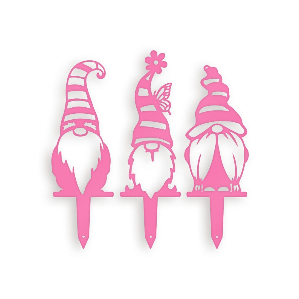Garden Striped Hat Gnome Set - 3 Metal Yard Signs