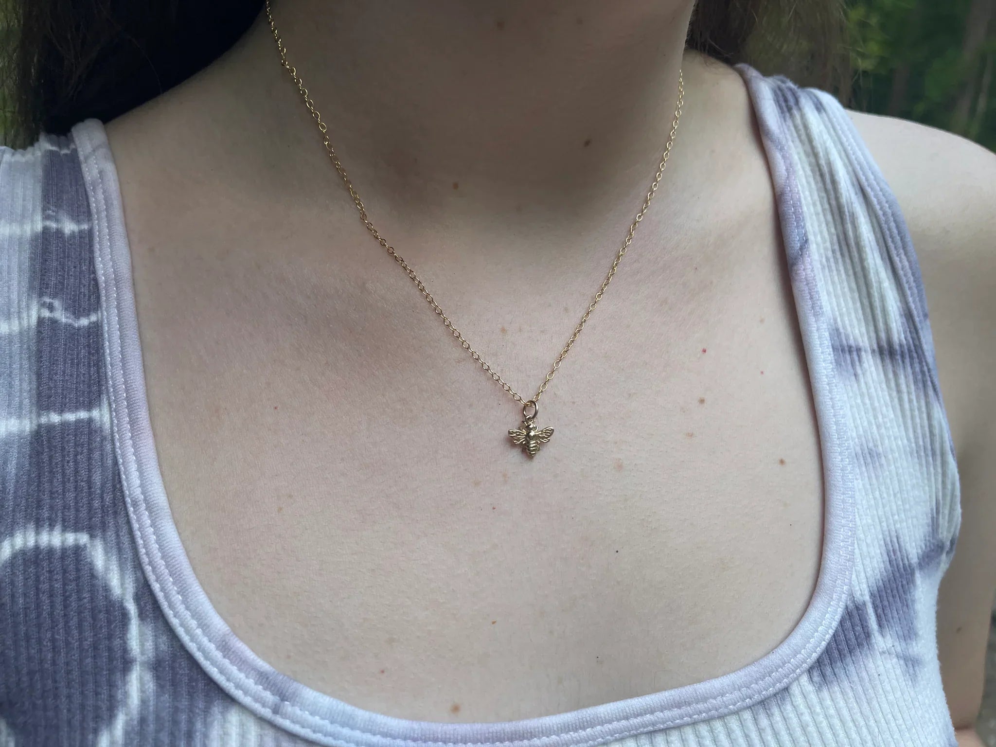 Gold Filled Bumble Bee Necklace – Gold Bee Charm on 18” Cable Chain