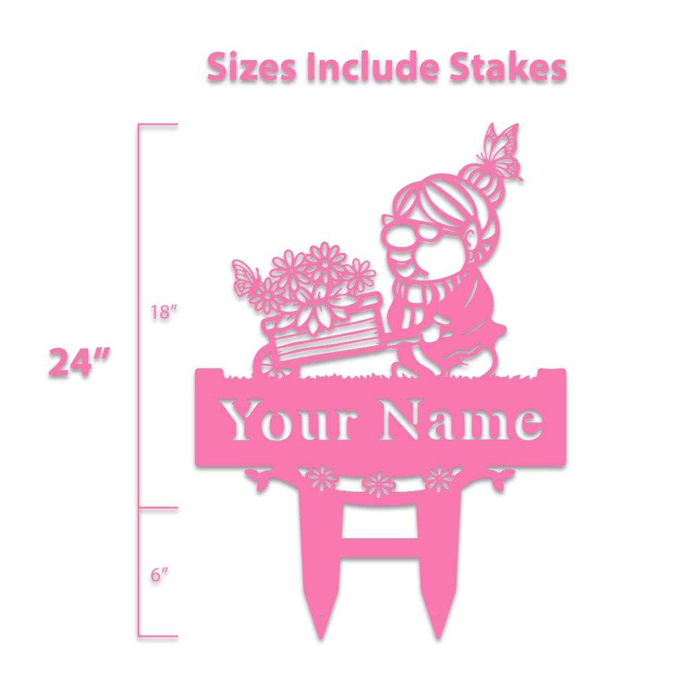 Grandma Garden Gnome Wheelbarrow Monogram - Metal Yard Signs
