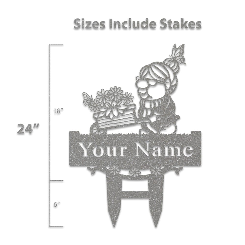 Grandma Garden Gnome Wheelbarrow Monogram - Metal Yard Signs