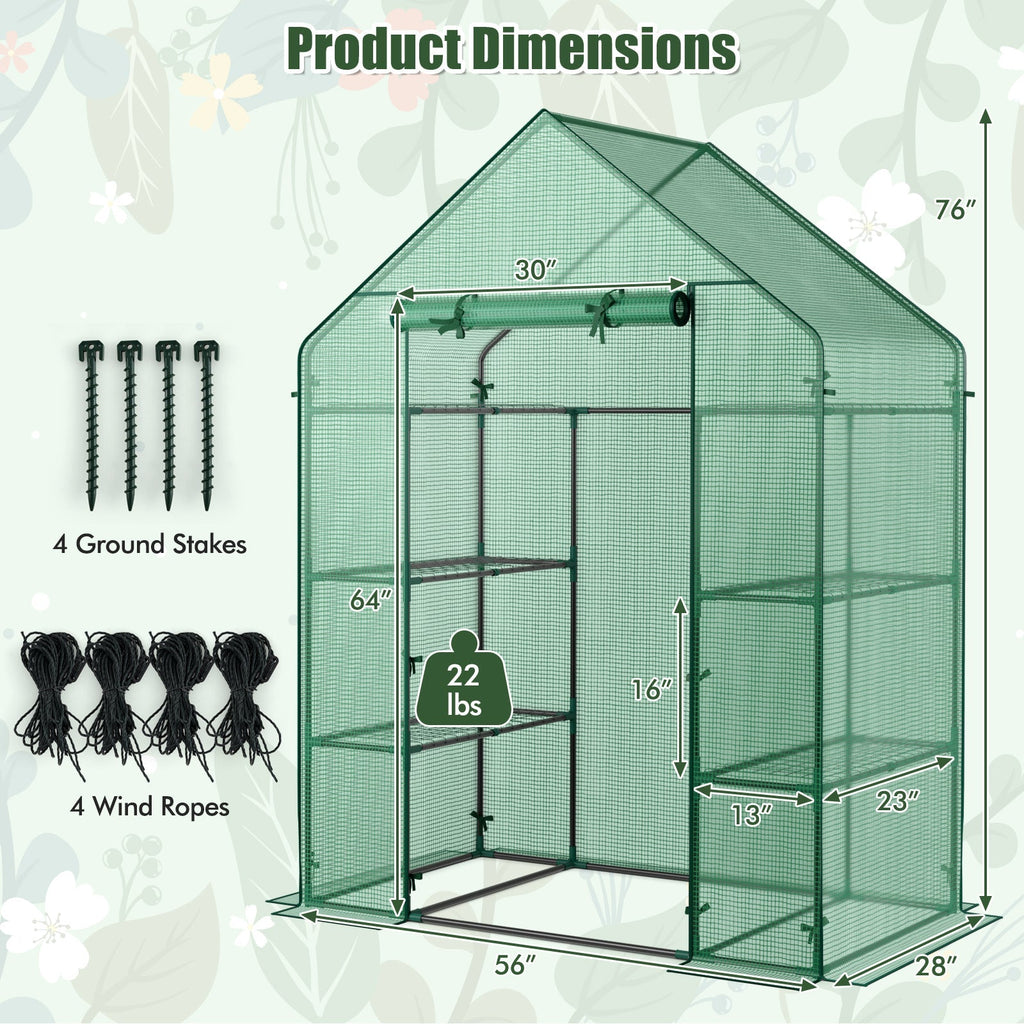 Portable 4 Tier Walk-in Plant Greenhouse with 8 Shelves