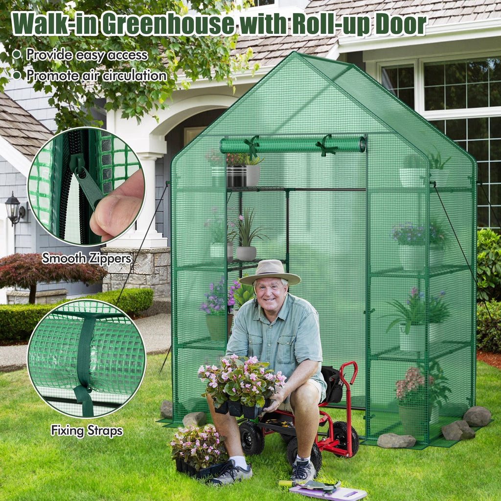 Portable 4 Tier Walk-in Plant Greenhouse with 8 Shelves
