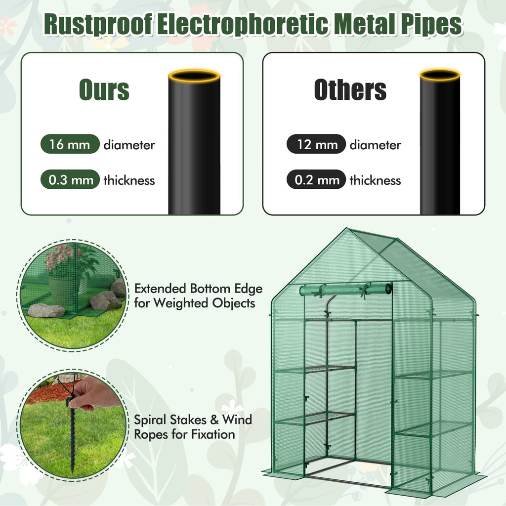 Portable 4 Tier Walk-in Plant Greenhouse with 8 Shelves