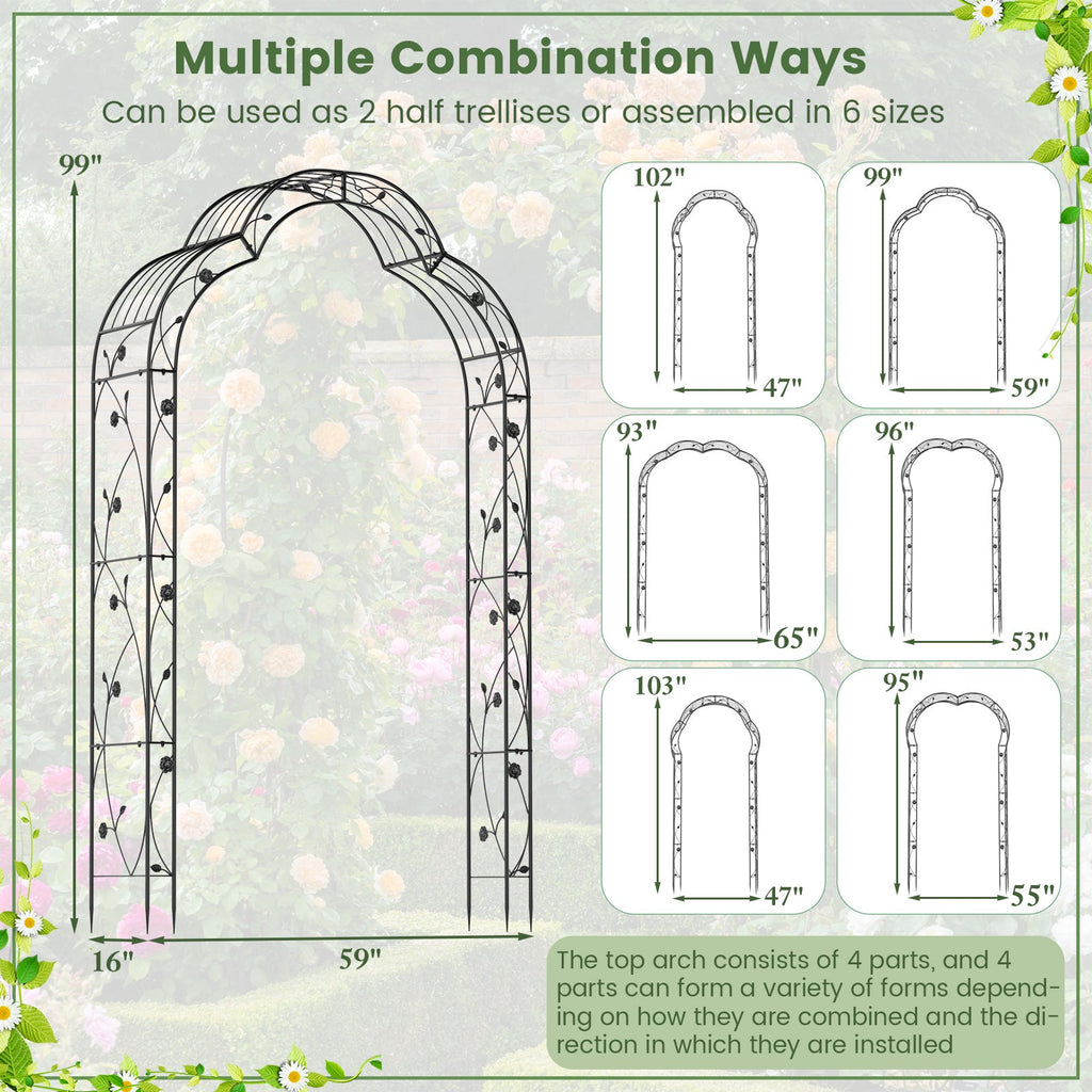 Garden Arch Arbor Trellis for Climbing Plants Roses Vines-Black