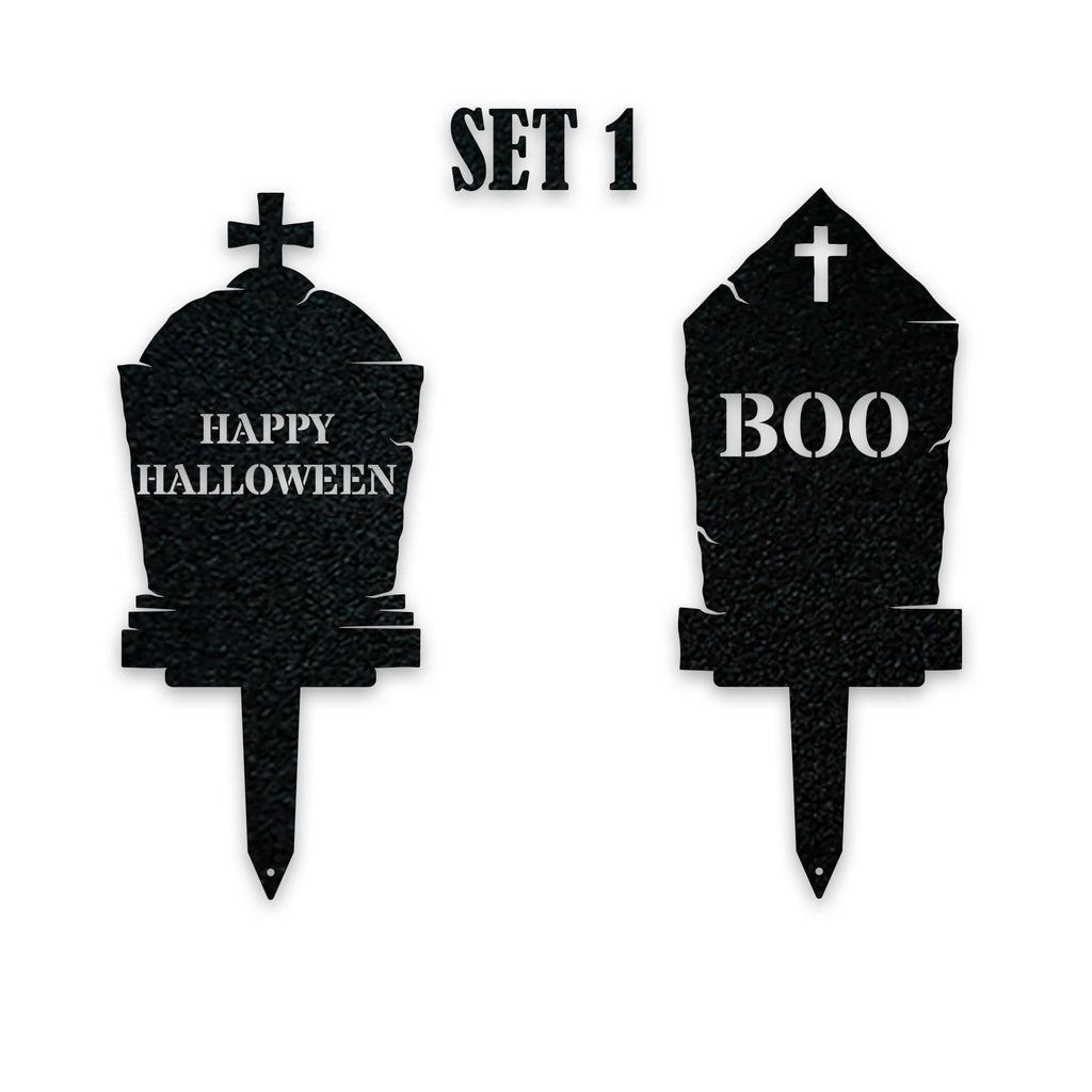 Halloween Grave Yard Stake Set - 2 Metal Yard Signs