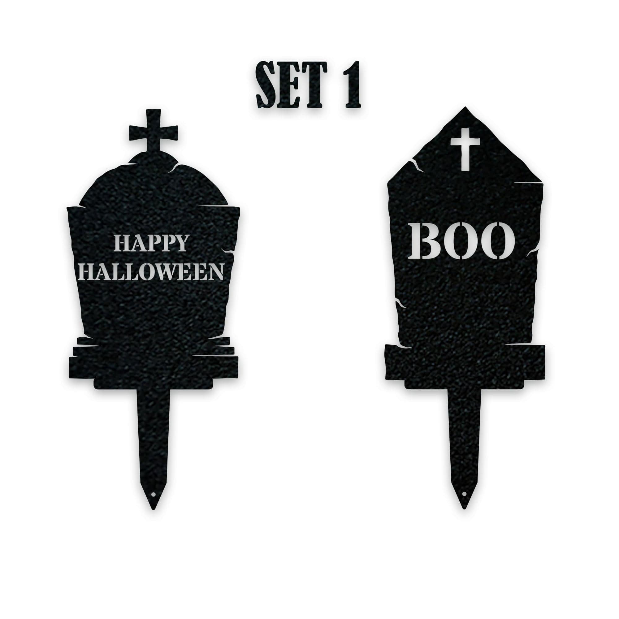 Halloween Grave Yard Stake Set - 2 Metal Yard Signs