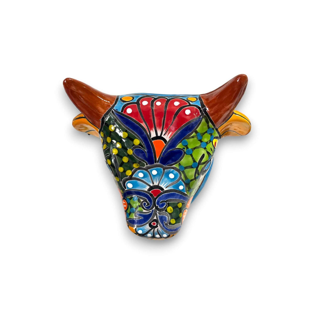 Talavera Bull Planter | Hand-Painted Mexican Bull Wall Art (Medium)