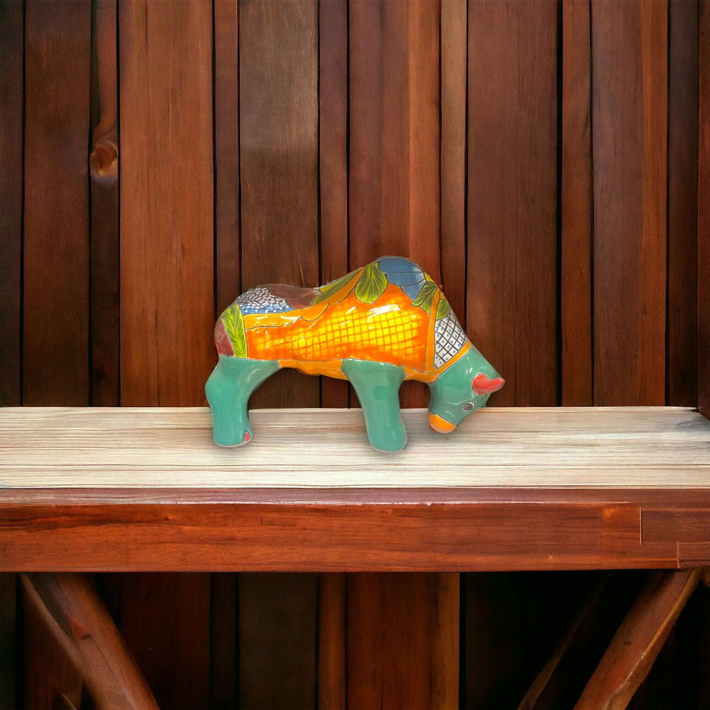 Talavera Bull Statue | Hand-Painted Mexican Ceramic Animal Decor