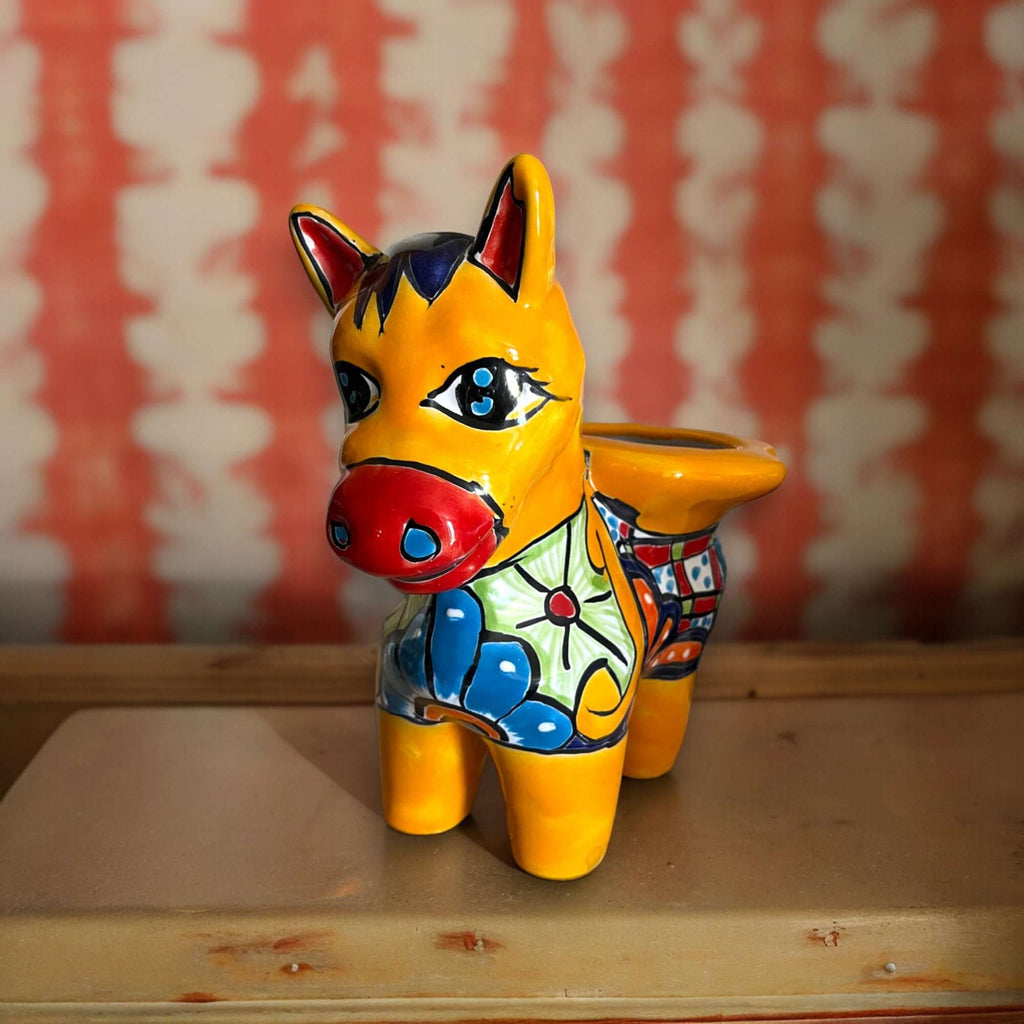 Talavera Donkey Planter | Hand-Painted Mexican Burro Flower Pot