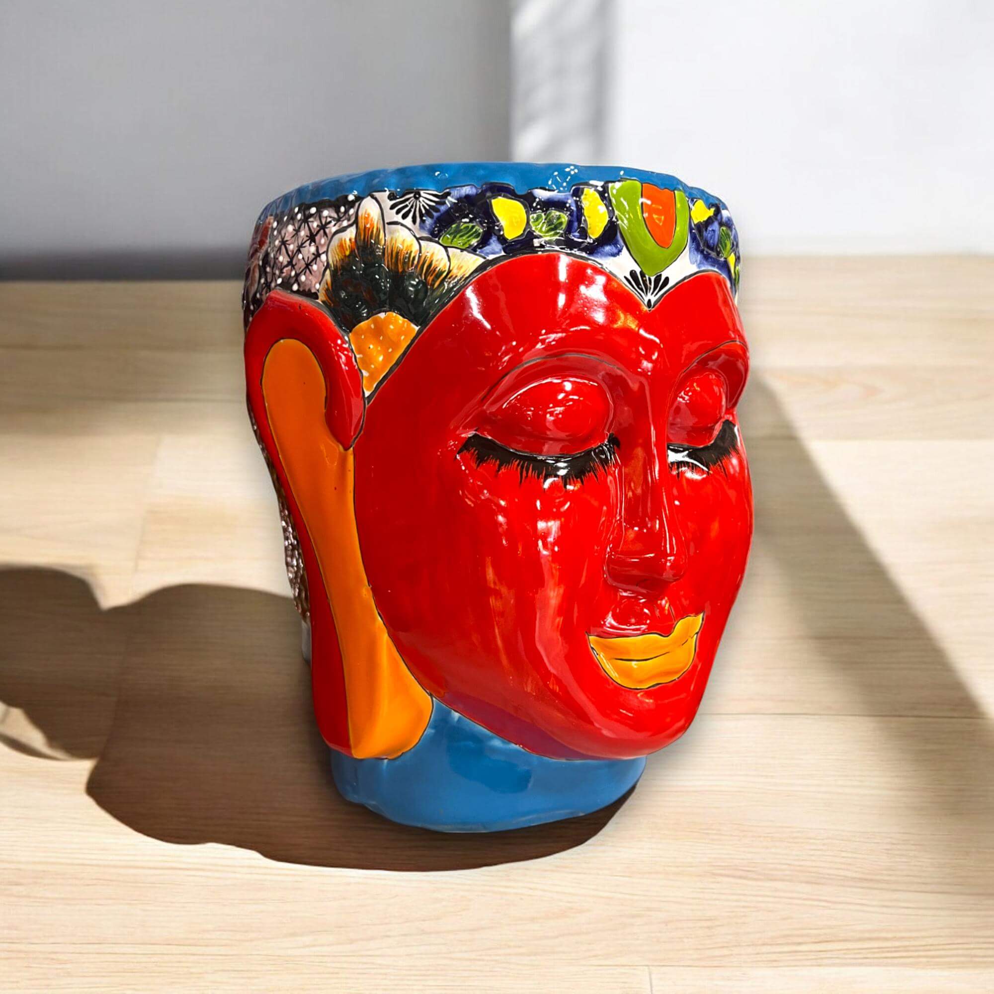 Talavera Face Planter | Hand-Painted Mexican Lady Pot Folk Art