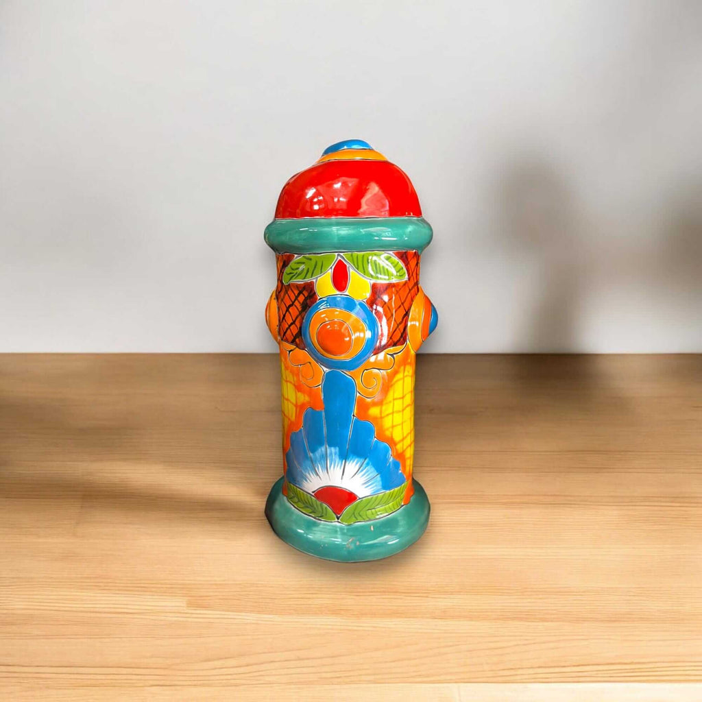 Talavera Fire Hydrant Statue | Hand-Painted Mexican Decor