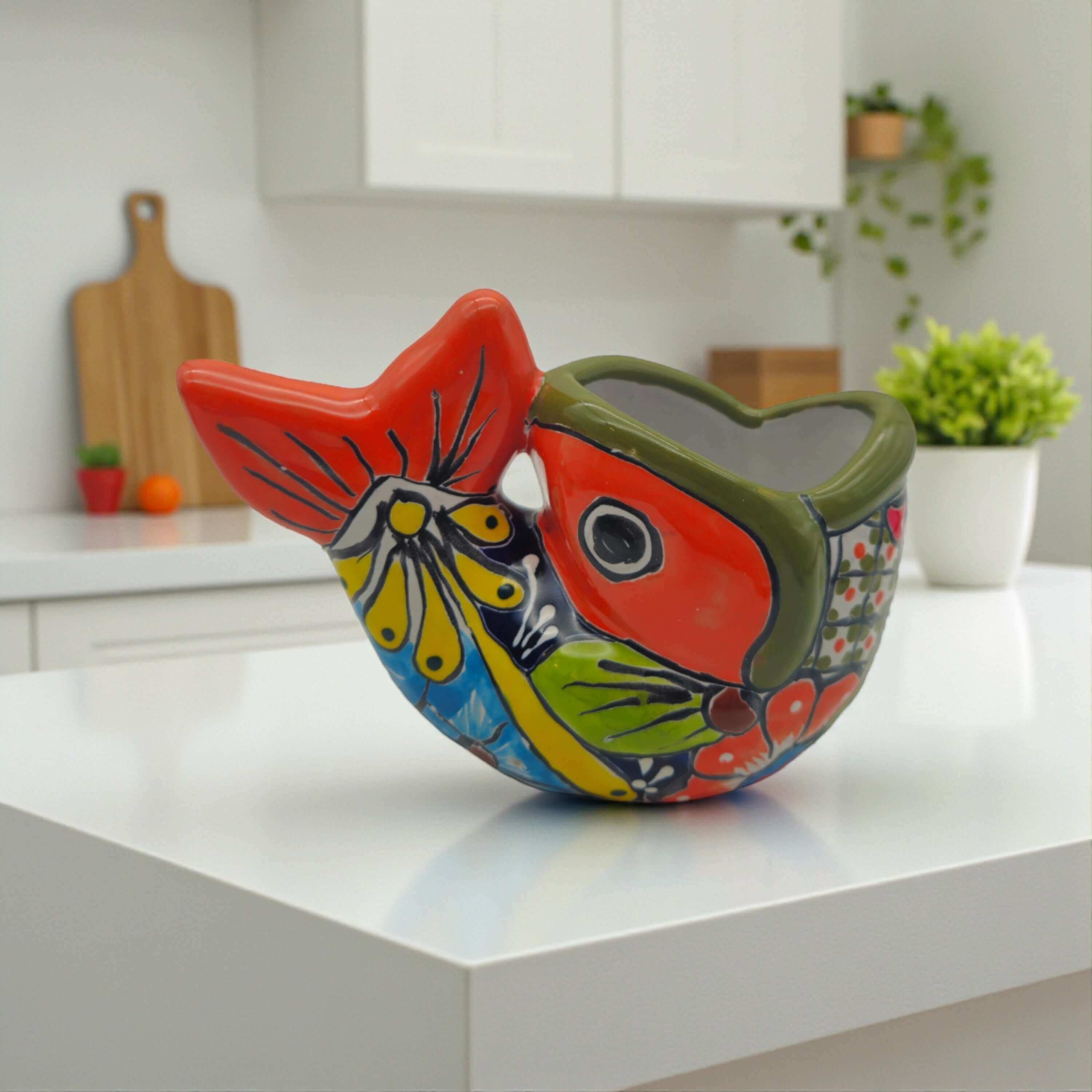 Colorful Talavera Fish Planter | Mexican Hand-Painted Pottery
