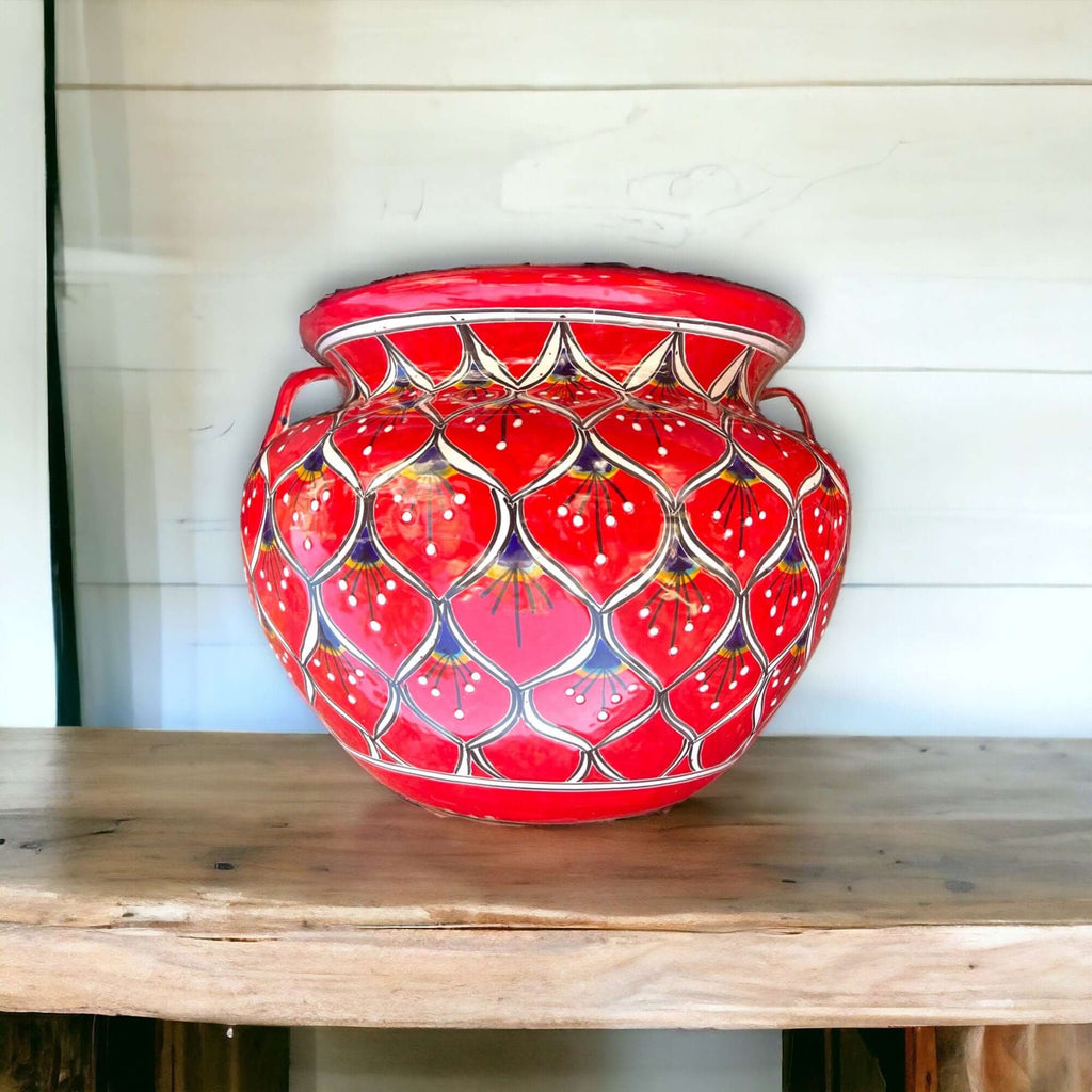Hand-Painted Talavera Peacock Flower Pot | Extra Large Planter Decor