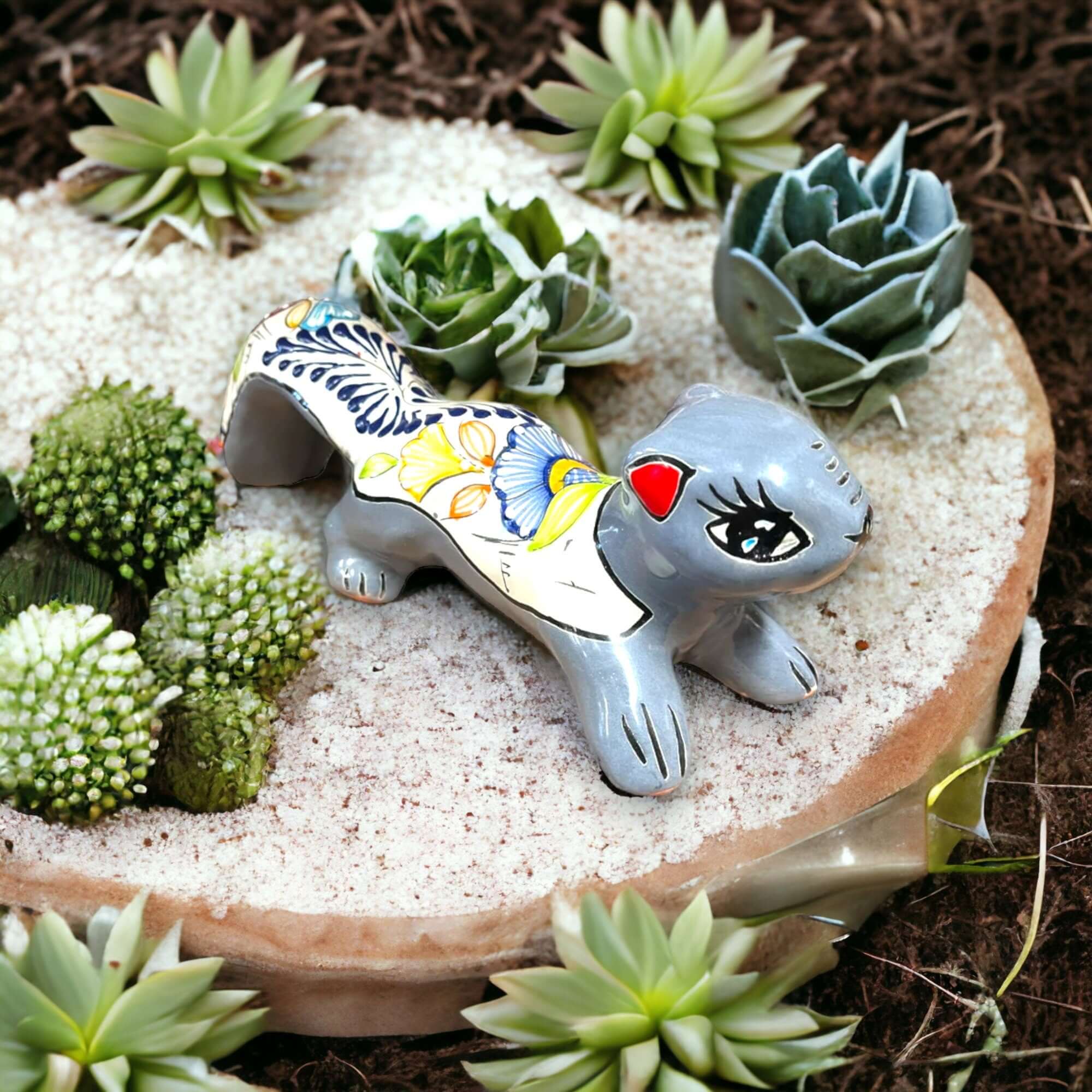 Talavera Squirrel Statue | Colorful Hand-Painted Mexican Figurine