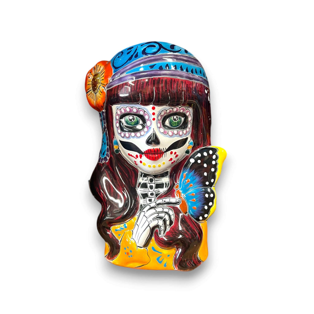 Talavera Butterfly Skull Planter | Handcrafted Day of the Dead Ceramic Pot