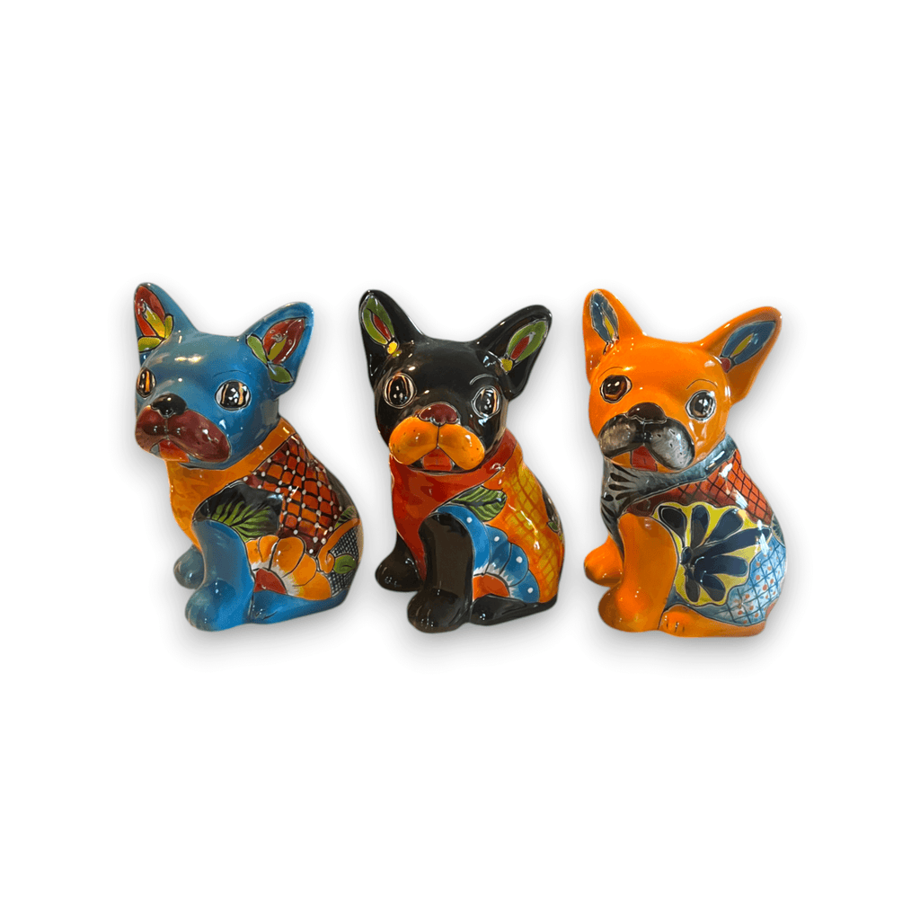 Vibrant Handcrafted Talavera French Bulldog Statue | Unique Medium Dog Sculpture