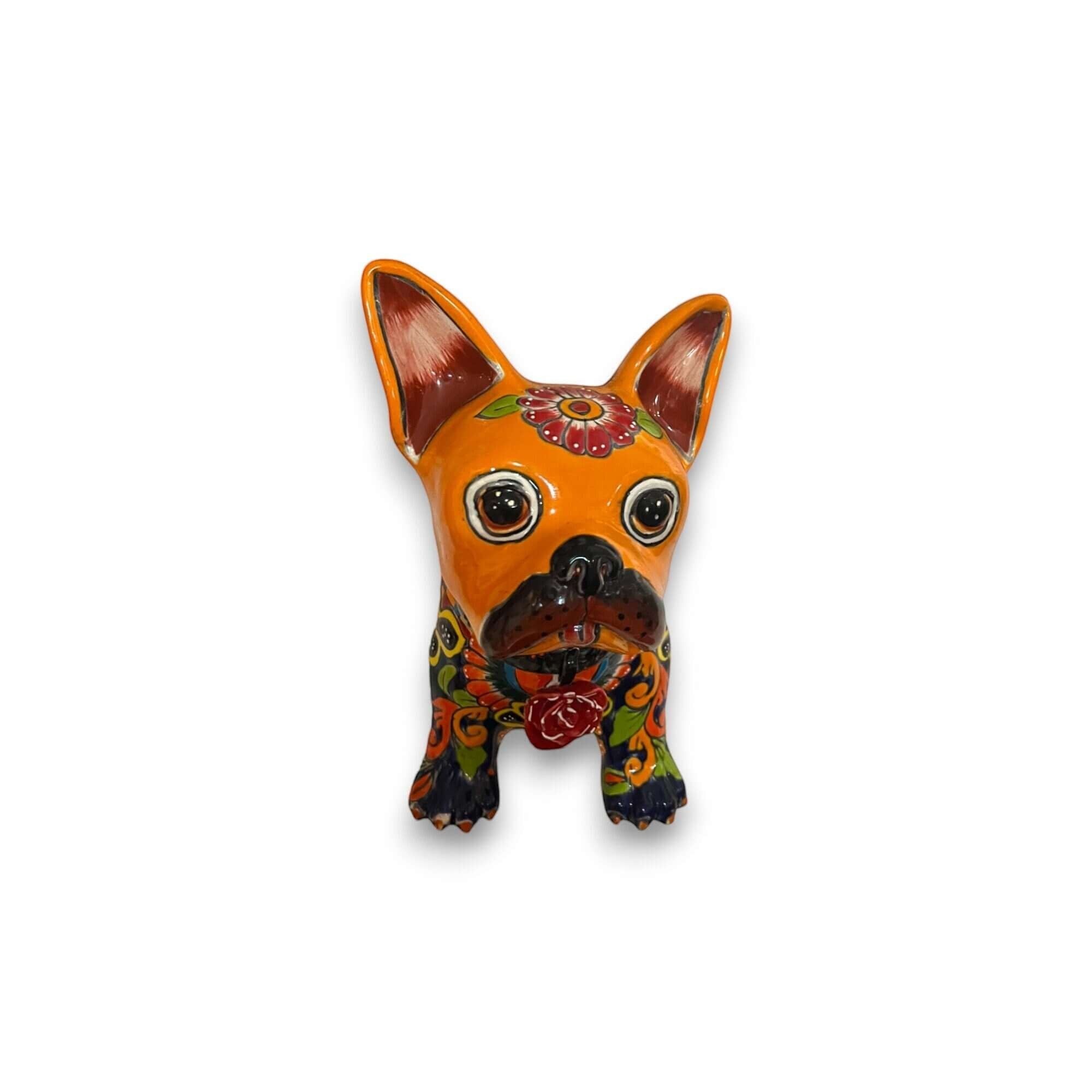 Colorful Talavera French Bulldog Statue | Handcrafted Wall Art (Medium)