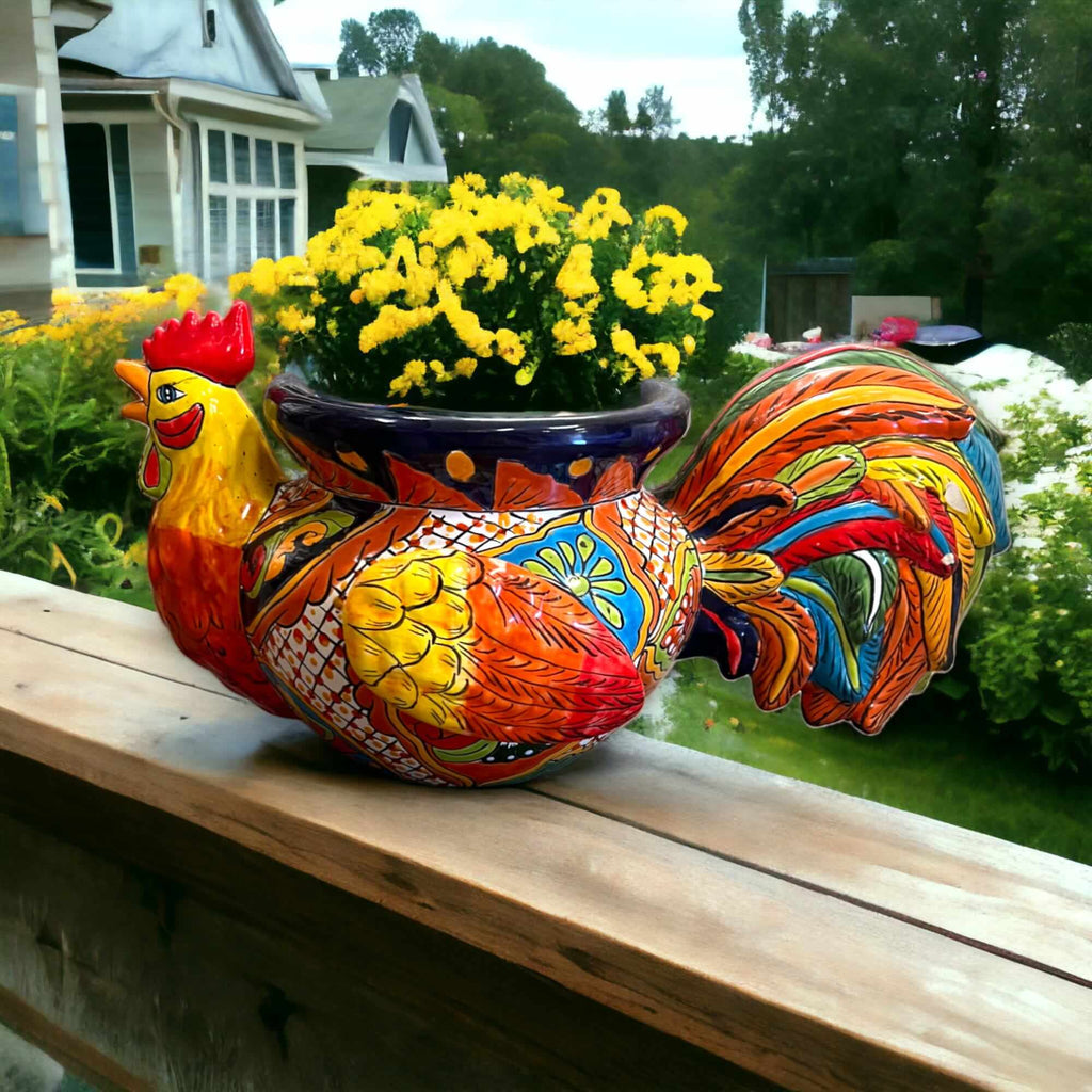 Talavera Rooster Planter | Handcrafted Colorful Mexican Ceramic Pot