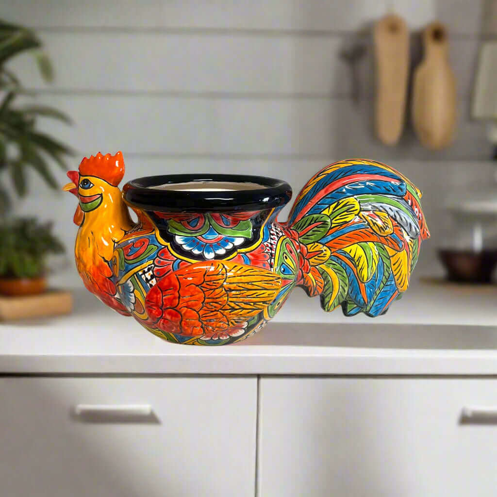 Talavera Rooster Planter | Handcrafted Colorful Mexican Ceramic Pot