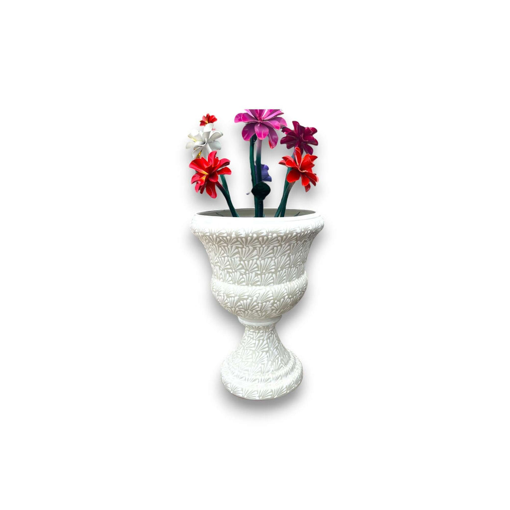 Talavera White Flower Pot | Handcrafted Mexican Ceramic Planter