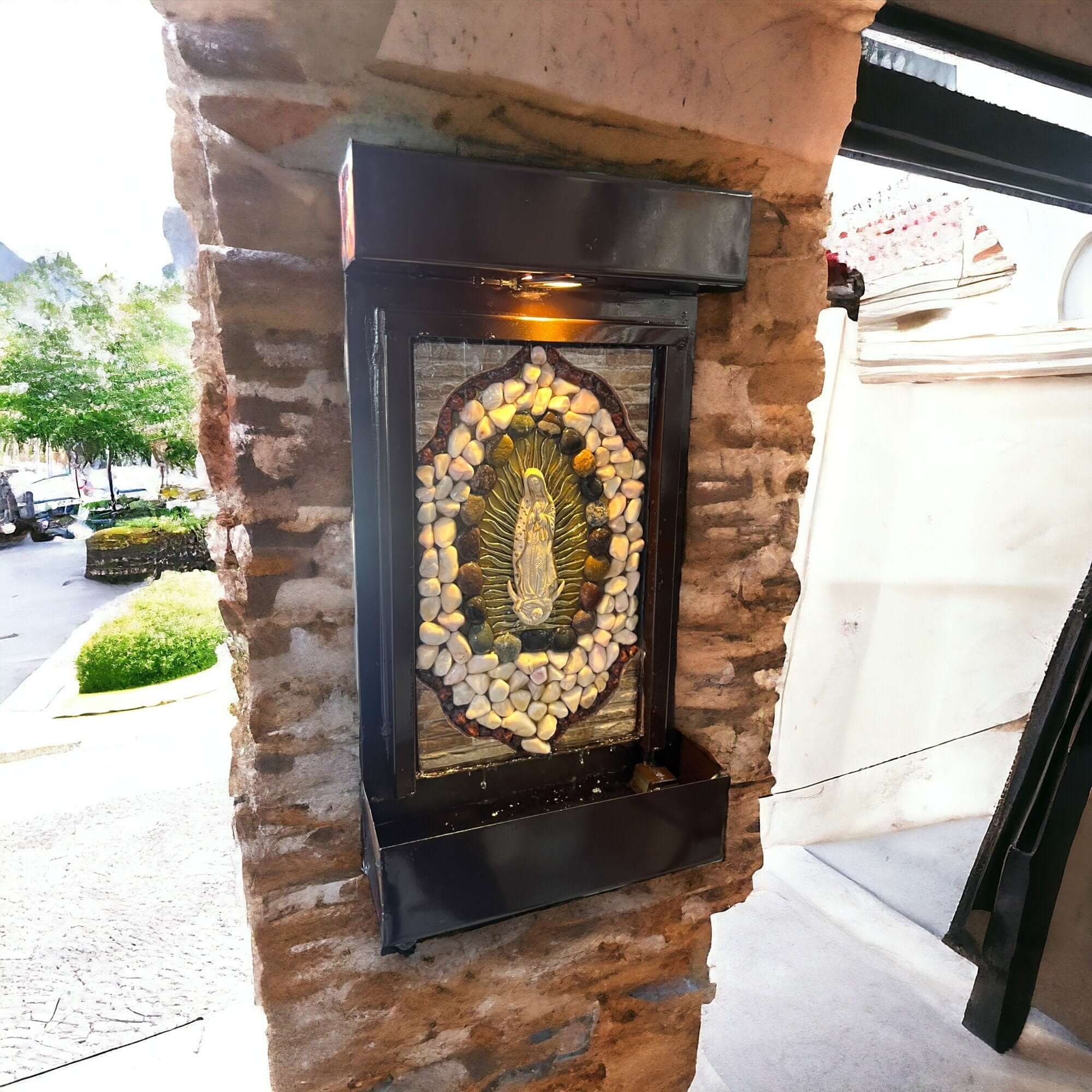 Handmade Virgin Mary Water Fountain | Mexican Artisan Garden Decor