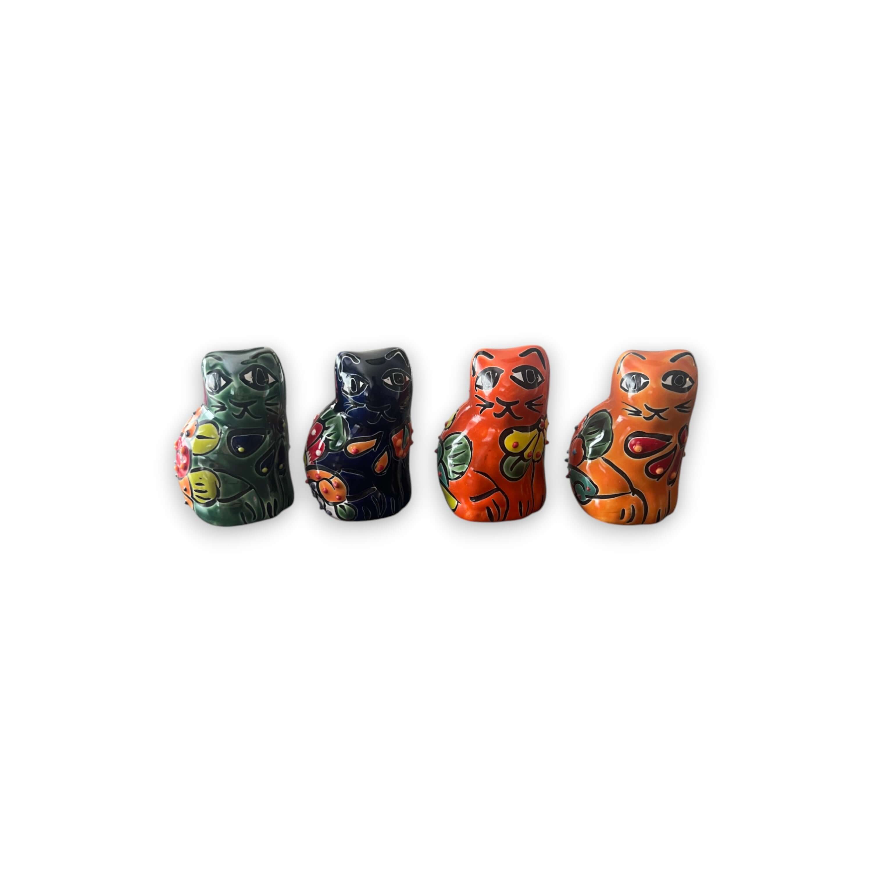 Set of 2 Talavera Cat Statues | Small Handmade Mexican Figurines