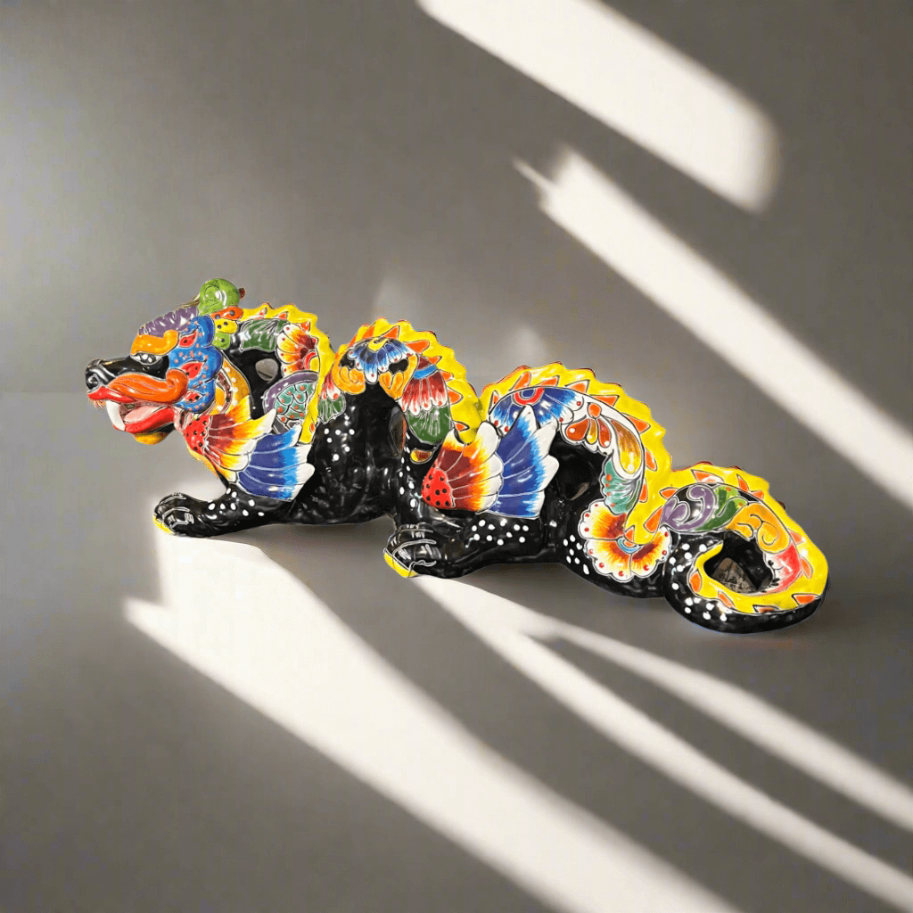 Handmade Talavera Dragon Statue | Vibrant Mexican Cultural Art