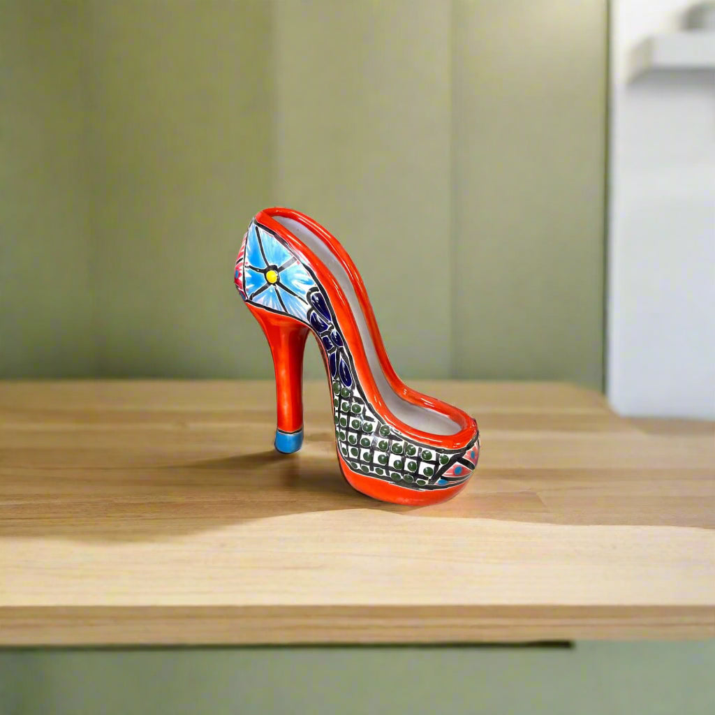 Talavera High Heel Statue | Colorful Handmade Mexican Decor