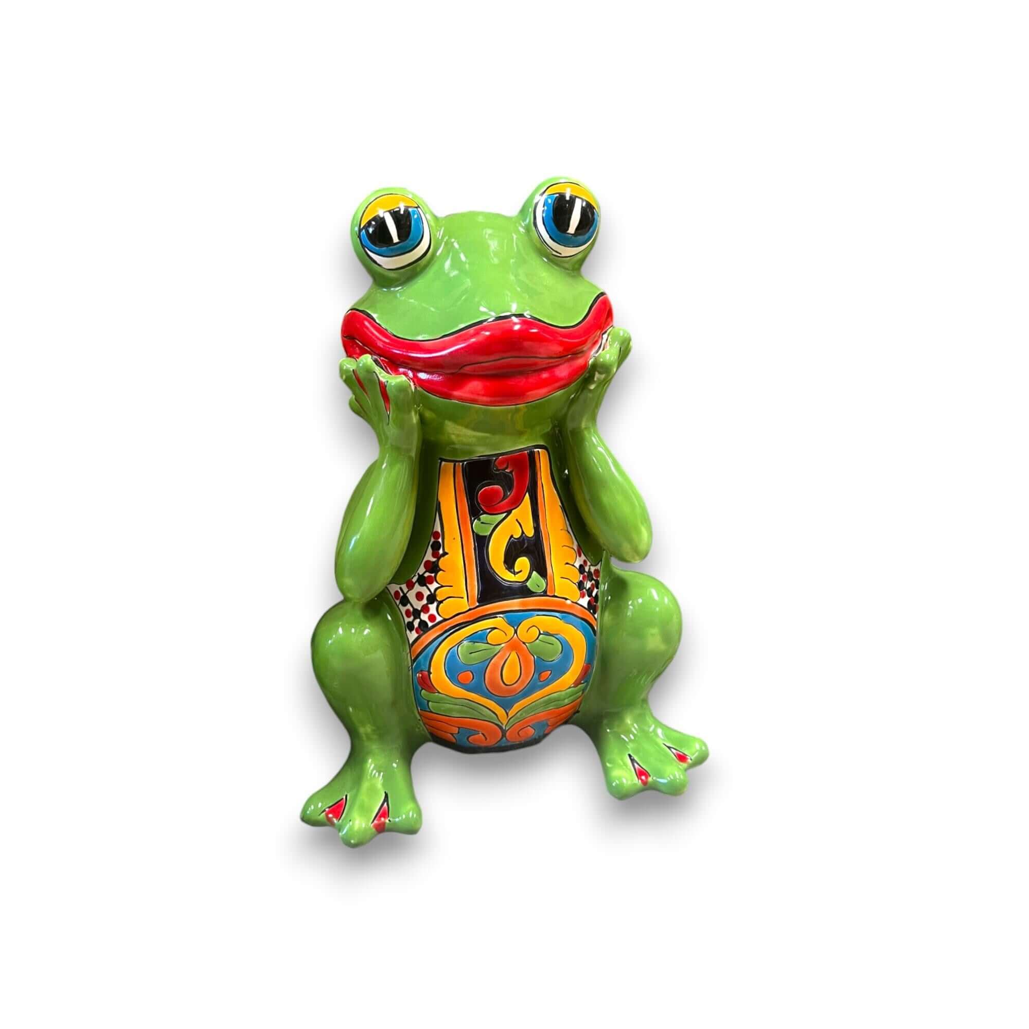 Talavera Frog Statue | Colorful Hand-Painted Mexican Decor