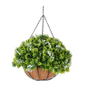 Wide Leaf Buxus Flowering Artificial Hanging Basket 18in – UV Resistant